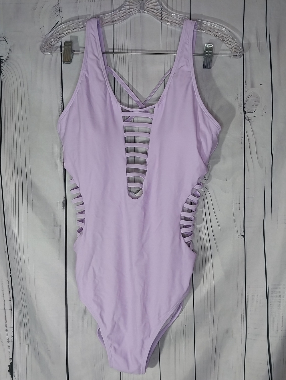 Aqua Eve Lattice Front Lilac One-Piece Y2K Style Swimsuit